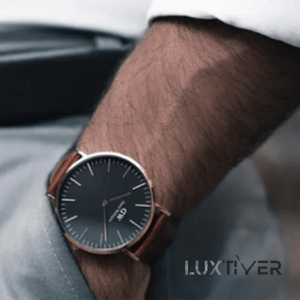 ساعت دنیل ولینگتون مردانه بند چرم قهوه ای رزگلد مشکیLU-DW-1154