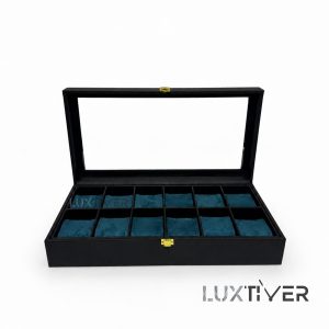 باکس ساعت 12 تایی چرمی مشکی سبز Watches-Box-12-0115