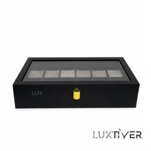 باکس ساعت 12 تایی چرمی مشکی طوسی Watches-Box-12-0116