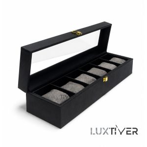 باکس ساعت 6 تایی چرمی مشکی طوسی مستطیلی Watches-Box-6-0119