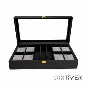 باکس ساعت مچی و عینک چندتایی مشکی طوسی Watches-Box-8-0122